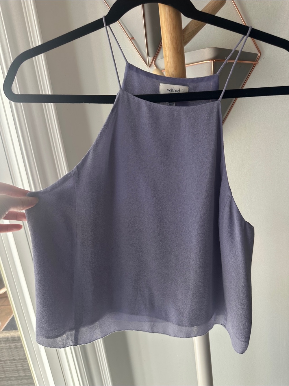 WILFRED ARITZIA Rians 100% Silk Halter Lilac High-Neck Cami Tank Top Size Small